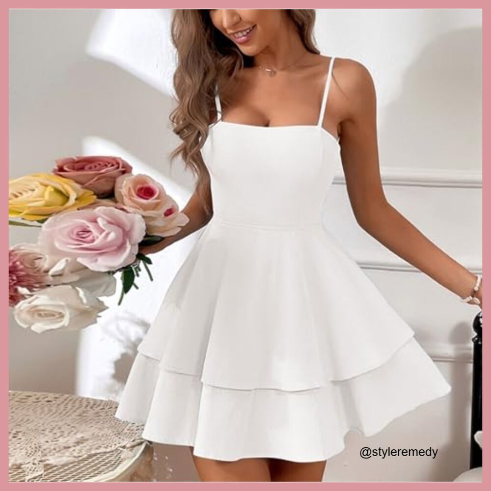 Polyester Spaghetti Strap Backless Bow Mini Dress… - image 4